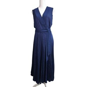 NWT‎ Diane Von Furstenberg Penelope Navy Blue Sleeveless Silk Wrap Midi Dress 6